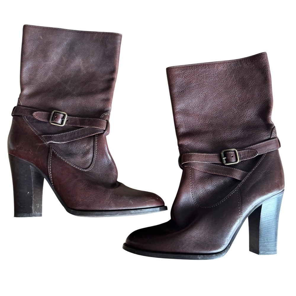 J.Crew‎ Tenley Mid Calf Made in Italy Leather Boots Brown Size 9